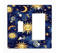 Celestial Sun and Moon Light Switch Cover Plates/Outlet Covers Midnight Blue Cosmic Design for Bedroom Decor, Thermoplastic, Standard Size Toggle Rocker