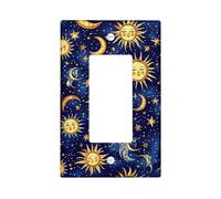 Celestial Sun and Moon Light Switch Cover Plates/Outlet Covers Midnight Blue Cosmic Design for Bedroom Decor, Thermoplastic, Standard Size Single Rocker