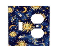 Celestial Sun and Moon Light Switch Cover Plates/Outlet Covers Midnight Blue Cosmic Design for Bedroom Decor, Thermoplastic, Standard Size Toggle Duplex