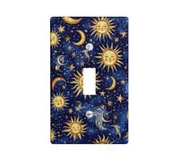 Celestial Sun and Moon Light Switch Cover Plates/Outlet Covers Midnight Blue Cosmic Design for Bedroom Decor, Thermoplastic, Standard Size Single Toggle