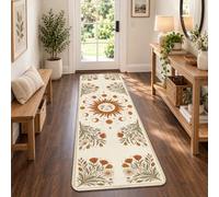 Celestial Sun and Moon Phase Botanical Bohemian Runner Rug 2x5 | Fases lunares celestiales, alfombra de pasillo de entrada, racimos de flores silvestres, tema artístico bohemio