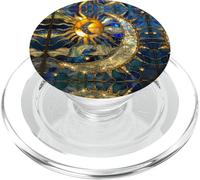 Celestial Sun Moon Star Stained Glass Effect Art Stain Glass PopSockets PopGrip para MagSafe