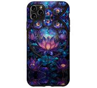 Celestial Sun Moon Stars Stained Art Effect Stain Art Lotus Carcasa para iPhone 11 Pro Max