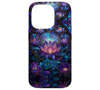 Celestial Sun Moon Stars Stained Art Effect Stain Art Lotus Carcasa para iPhone 14 Pro