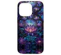 Celestial Sun Moon Stars Stained Art Effect Stain Art Lotus Carcasa para iPhone 14 Pro Max