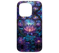 Celestial Sun Moon Stars Stained Art Effect Stain Art Lotus Carcasa para iPhone 15 Pro