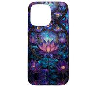 Celestial Sun Moon Stars Stained Art Effect Stain Art Lotus Carcasa para iPhone 15 Pro Max