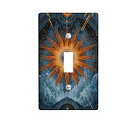 Celestial Sunburst - Placas de cubierta para interruptor de luz, color azul profundo y dorado, diseño cósmico para decoración de pared, placas de pared termoplásticas, tamaño estándar, palanca única