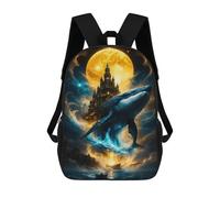 Celestial Whale & Moonlit Fantasy Citadel - Surreal Cosmic Ocean Artwork Mochilas Para Niños Mochila Escolar Mochila Escolar Impresa En 3D Para Niños Estudiantes De Primaria Y Secundaria 17inch