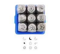 Celestials Designs - Juego de 9 sellos de acero para fabricación de joyas y personalización de metal con patrones de sol, luna y estrellas, personalizables
