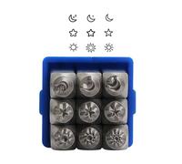 Celestials Designs - Juego de 9 sellos de acero para hacer joyas y personalización de metal con patrones de estrellas y sol
