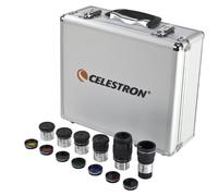 Celestron 94303 Kit Ocular y Filtro de 1.25 Pulgadas, Incluye 14 Piezas en Funda de Transporte con Revestimiento de Espuma metálica, Plateado
