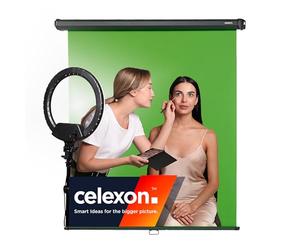 celexon Manual Enrollable Chroma Key Pantalla Verde, 200 x 190 cm - Escenario de Estudio Profesional/Fondo para la transmisión de vídeo, reunión de Webcam, formación en línea