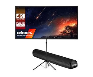 celexon portátil, Ligero y móvil Pantalla de vídeo-trípode con Barra telescópica de Altura Ajustable Ultra-Ligero - 194 x 121 cm - 90" - 16:10