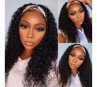 Celiarita Peluca con diadema de cabello humano ondulado profundo de 18 pulgadas, sin encaje, hecha a máquina, sin pegamento, media peluca P