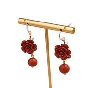 CELIKA Aretes de aro, aretes Colgantes, aretes de aro, Flor de Coral Rojo Natural Hermosos aretes Colgantes for Mujer Pendiente de Gota de ágata roja Joyería de Plata esterlina 925 (Size : One Size)