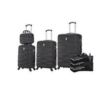 CELIMS - Juego de Maletas de Viaje 4 Piezas + Organizadores para Maletas | Maleta Cabina + Mediana + Grande + Neceser | Rígida ABS + Cerradura | Ruedas 360º | Negro