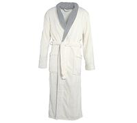 Celin ATEX Albornoz Mujer Hombre con Cuello Bata Coral de Forro Polar Suave, Muy Suave y Agradable, Nevada 2 Colores, Microfibra, Creme weiß mit Grau, Large