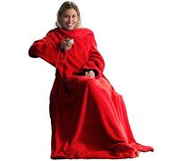 Celin ATEX Manta con Mangas 150 x 180 cm + 35 cm Soporte Funda Colcha Manta Funda Microfibra Manta Supersuave TV Forro Polar Rojo