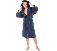 CelinaTex - Albornoz de mujer con capucha y ribete, de algodón, bata de rizo para hombre, tallas S - XXL Azul oscuro con ribete para hombre y mujer L