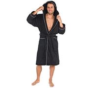 CelinaTex - Albornoz de mujer con capucha y ribete, de algodón, bata de rizo para hombre, tallas S - XXL Negro con ribete para hombre y mujer S