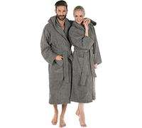 CelinaTex Albornoz Unisex con Cuello Esmoquin o Capucha, Albornoz de algodón de Rizo para Sauna, Talla L, Gris Oscuro