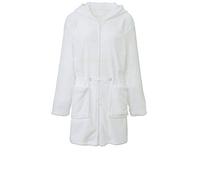CelinaTex Famous Albornoz Capucha Uni Corto Bolsillos de Parche Cremallera de Dos vías Señoras Micro Franela S Blanco