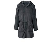 CelinaTex Famous Albornoz Capucha Uni Corto Bolsillos de Parche Cremallera de Dos vías Señoras Micro Franela S Gris Antracita