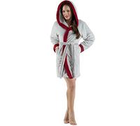 CelinaTex KOS Albornoz Capucha Bicolor Corto Bolsillos Laterales Señoras Vellón de Sherpa S Gris/Burdeos