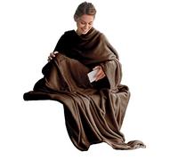 CelinaTex Manta con Mangas 150 x 180 cm + 35 cm Soporte Funda Colcha Manta Funda Microfibra Manta Supersuave TV Forro Polar Color Marrón Oscuro