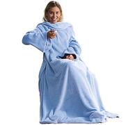 CelinaTex Manta para TV con Mangas y Bolsillo para los pies, 150 x 180 cm, Color Azul Claro, Microfibra, Forro Polar, Certificado Öko-Tex, Color Azul Claro