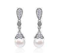 Cellacity Classic 925 Pendientes de caída para una mujer con pendientes de perlas de forma redonda de 10 mm Joya de joyas Regalo de boda hecho en China