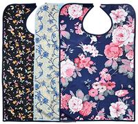 Celley 3 baberos para adultos con recogemigas, lavables, reutilizables, protectores de ropa para mujeres mayores