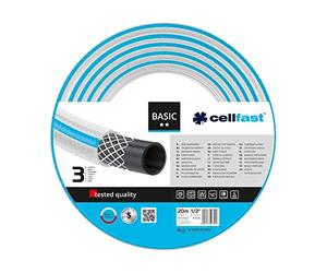 Cellfast Manguera de jardín básica de 3 capas con refuerzo duradero de hilo con tejido de cruz de poliéster, impresión y resistente a los rayos UV, 25 bar, 20 m, 1/2 pulgadas, 10-400