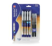 Cello Butterflow Classic - Juego de 4 bolígrafos de punta rodante, 2 bolígrafos de color azul y 2 negros + 2 recambios jumbo, experiencia de escritura suave, para estudiantes y uso en la oficina, el