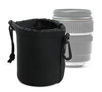 CELLONIC Funda Objetivos de Tela - Funda Protectora de Color Negro para Lentes y Objetivos fotográficos, Funda Objetivos Universal de 12cm x 10cm (M) con Cierre de cordón y mosqueton de plastico