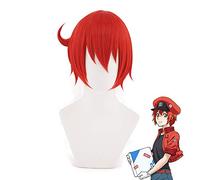 Cells At Work AE3803 RBC Seqkeqkyuu Red Blood Cell Pelucas de Cosplay Corto Rojo Sintético Traje de pelo Juego de roles Peluca