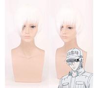 Cells at Work Cosplay Wig Synthetic Hair Halloween Costume Red Blood Hataraku Saibou Platelet Erythrocyte Leukocyte Party Wigs OneSize white
