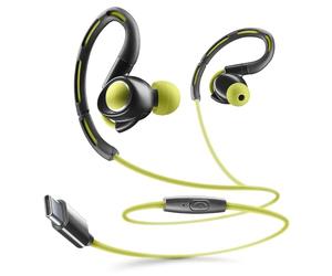 cellularline - Auricular Sport USB-C - Bluetooth - Diadema Deportiva para Mayor Estabilidad - Micrófono Integrado - Botón de Respuesta de Llamadas - Lima