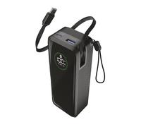 Cellularline batería Externa Roller 20000 mAh con Carga rápida de hasta 65 W, Cable USB-C retráctil de 70 cm, Pantalla LCD, Puertos USB-C y USB-A, Color Negro