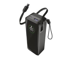 Cellularline batería Externa Roller 20000 mAh con Carga rápida de hasta 65 W, Cable USB-C retráctil de 70 cm, Pantalla LCD, Puertos USB-C y USB-A, Color Negro
