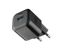Cellularline Cargador de Pared GAN Entry 30W con Puertos USB-C y USB-A Negro