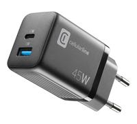 Cellularline | Cargador de Red Multipower Micro | Super Fast Charger 45W con 2 Puertos USB-C - Equipado con tecnología GAN - Compatible con Smartphone, iPhone, Tablet, iPad, Laptop y MacBook
