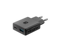 Cellularline Cargador de Red Power Lite 45 W con Doble Puerto USB-C 45 W y USB-A 18 W Carga rápida simultánea tecnología GAN+ diseño Compacto, Negro