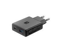 Cellularline Cargador de Red Power Lite Dual con tecnología GAN+, Doble Puerto USB-C 65 W Power Delivery y USB-A 18 W Quick Charge, diseño Compacto, Negro