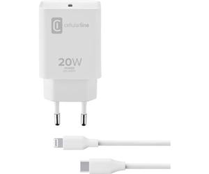 Cellularline | Caricabatterie da Rete | Caricabatterie da rete USB-C 20W per la carica Alla massima velocità di iPhone 8 e successivi con cavo USB-C to Lightning