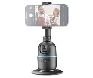 Cellularline FACECAM - Funda con Seguimiento Facial 360°, Mando Bluetooth, Control gestual, Altura Regulable, Encuadre automático, Compatible con trípode, Negro
