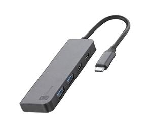 cellularline HUB Starter Hub de 4 Puertos, Carga y Transferencia de Datos, Elegante y Resistente, 2 Puertos USB-A y 1 USB-C para Datos y Carga, USB-C Power Delivery hasta 100W, Gris metálico