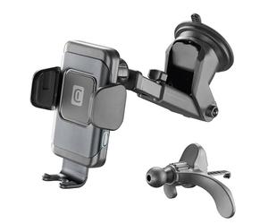 Cellularline | Hug Air 15 | Supporto Smartphone da Auto Carica Wireless Qi - Apertura e Chiusura Automatica - Doppio Attacco Ventosa per Cruscotto e Gancio per Alette Aerazione - Output 10W