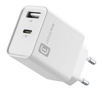 Cellularline - Multiport Charger PD 20W - Cargador con Dos Puertos - Puerto USB-C 20W PD - Puerto USB-A 18W - Compatible con Todos los Smartphones - Blanco